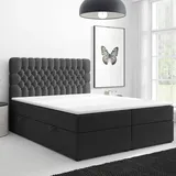 möbel punkt Boxspringbett FERRARA ONE Chesterfield – Optik mit Bettkasten 180 x 200 cm Webstoff Schwarz Bett Bettkasten Ehebett Hotelbett Designerbett Luxus