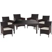 Mendler Poly-Rattan-Garnitur Halden, Gartenmöbel Balkon-Set Sitzgarnitur ~ braun, Kissen creme