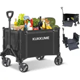 Bollerwagen Faltbar 120L 100KG Faltbarer Bollerwagen Strand Klappbarer Handwagen mit Reflektorstreifen und Verstellbarem Griff für Garten Sport Einkauf Camping Schwarz