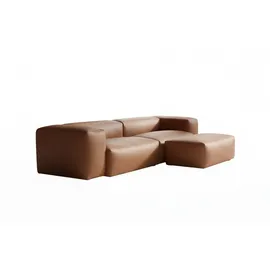 KAWOLA Sofa CELESTE 4-Sitzer mit Hocker Lederfaserstoff cognac