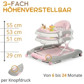 Bronea BRONEA® 4-in-1 Gehfrei Baby Lauflernwagen Schaukel Lauflernhilfe Babywalker mit Schaukelfunktion, Licht | Musik | Höhenverstellbar | Klappbar - Rosa - Rosa