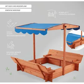 Home Deluxe Holzsandkasten Buddelkiste mit Dach Blau