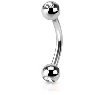 viva-adorno Augenbrauenpiercing Piercing Banane mit Kristall Kugeln Chirurgenstahl, Augenbrauen Tragus Helix Lippe Nase Intim silberfarben 1,2 x 8 x 3mm