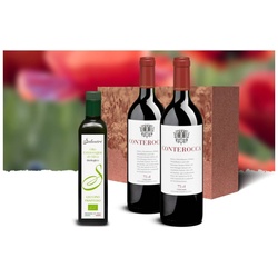 Genusspaket «Salustri - Italien» 2 Fl. Wein + 1 Fl. Olivenöl 50 cl, in Geschenkkarton, Bio Probierpakete
