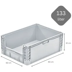 PROREGAL Euro-Norm Großbehälter Insight | HxBxT 32x60x80cm | 133 Liter | Grau  | Eurobehälter, Transportbox, Transportbehälter, Stapelbehälter
