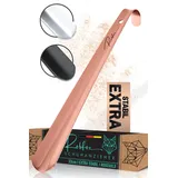 Robfox Edelstahl Schuhlöffel, 33cm lang, Roségold I Extra stabil & optimal langer Schuhanzieher I Anziehhilfe klein & kurz I Metall Schuhloeffel - Shoe Horn I Elegant mit Design-Verpackung