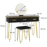 Vicco Schminktisch Layla 100 cm mit LED Spiegel und Hocker