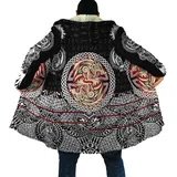 Wikinger Umhang Mit Kapuze Herren,Schwarzer Umhang Mit Ärmeln Für Männer, Sherpa Fleece Winter Mantel Herren Lang,Runen Der Nordischen Mythologie Decken Kuscheldecke Mit Ärmeln,4XL