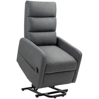 Homcom Fernsehsessel mit Aufstehhilfe Elektrisch Relaxsessel mit Liegefunktion, Taschenfederkern, Fußteil, TV-Sessel mit Seitentasche, Fernbedienung und Leinenoptik, Dunkelgrau Kunststoff, 62x105x86.5 cm, Wohnzimmer, Sessel,