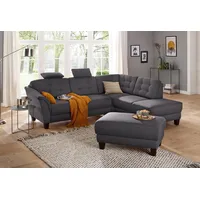 Home Affaire Ecksofa HOME AFFAIRE "Trondheim L-Form", grau (anthrazit), B:260cm H:89cm T:214cm, Struktur fein (100% Polyester);Flachgewebe (100% Polyester);Luxus-Microfaser (90% Polyester, 10% Polyamid), Sofas, Ecksofa, mit Federkern und Knopfheftung im Rücken, Füße