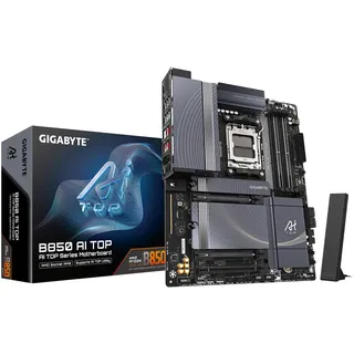 Gigabyte B850 AI TOP Motherboard - AMD Ryzen 9000 Series CPUs, 16+2+2 Phasen Digital VRM, bis zu 8600MHz DDR5 (OC), 2xPCIe 5.0 + 1xPCIe 4.0 M.2, 10 GbE LAN, WiFi 7, USB 3.2 Gen 2x2