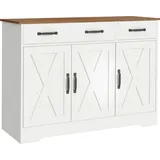 HOMCOM Küchenbuffet, Aufbewahrungsmöbel mit 3 Scheunentüren, 2 Schubladen und verstellbaren Einlegeböden, TV-Möbel für Fernseher bis 127 cm, für Wohn- und Schlafzimmer, 108 x 40 x 81 cm, Weiß   Aosom