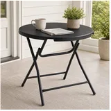 MODFU Gartentisch Klapptisch Gartentisch rund Ø80 cm für 4 Personen Holzoptik Grau (Packung, 1-St., Kompakter Bistrotisch, einfach klappbar und vielseitig nutzbar), Outdoor Esstisch für Balkon, Terrasse und kleine Gartenbereiche grau
