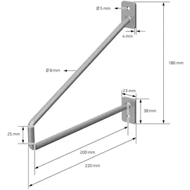 ML-Design 2 Stück Regalhalterung, 220 mm Silber, aus Stahl, Haarnadel Regalwinkel, Hairpin Wandhalterung, Regalträger für Wandmontage, Industrielle Wandregal, Wandkonsole