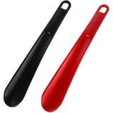 DSLSQD 2 Stück Schuhlöffel,24.6cm Schuhanzieher,Schuhlöffel klein,Kunststoff Schuhanzieher,mit Löchern zum Aufhängen Kurz Shoe Horn Mini Schuhlöffel,für Männer,Frauen,Kinder Senioren-Rot/Schwarz - 24.6*3.8cm