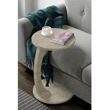 ZEO WOOD Beistelltisch, runder Beistelltisch für Sofa und Wohnzimmer, C-förmiger Betttisch, Travertin-Optik