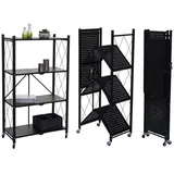 Proregal Lagerregal Metall 127x72x34 cm Schwarz 4 Böden mit Rollen