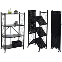 Proregal Lagerregal Metall 127x72x34 cm Schwarz 4 Böden mit Rollen
