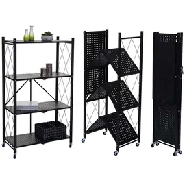 Proregal Lagerregal Metall 127x72x34 cm Schwarz 4 Böden mit Rollen