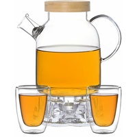 Kira Teeset / Teeservice Glas, Teekanne 1,6l mit 2 Teecups je 200ml + Stövchen