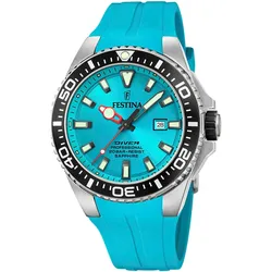 Taucheruhr FESTINA "Diver Collection", blau (hellblau), Armbanduhren, Armbanduhr, Quarzuhr, Herrenuhr, Edelstahlarmband, Datum, Saphirglas
