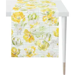 Tischläufer APELT "6405 SPRINGTIME, Frühjahrsdeko, Frühling", gelb (weiß, gelb, natur), B:48cm L:140cm, Polyester, Baumwolle, Tischdecken, Digitaldruck