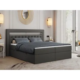 MKS Boxbett, GOLD-6 Led, 160/200 Dunkelgrau Kunstleder - H4