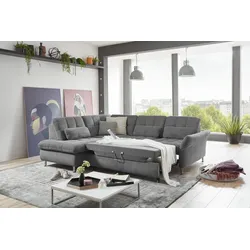 Ecksofa DIE PLANBAR "MP-IN20016 L-Form mit Federkern-Polsterung", grau, B:242cm H:87cm T:116cm, 100% Polyester, Sofas, wahlweise mit Kopfstützen und Bettfunktion, mit Federkern-Polsterung