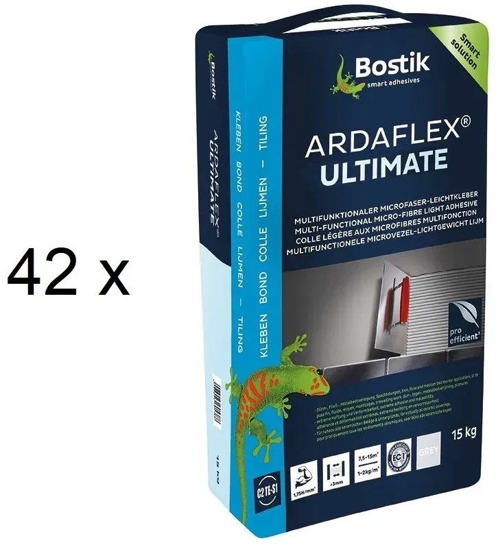 42 x Bostik Ardaflex Ultimate Microfaser Leicht Fliesenkleber-Dünnbettmörtel 15kg Sack