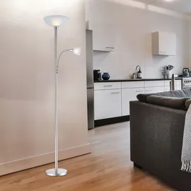 GLOBO Lighting - Stehleuchte Deckenfluter Wohnzimmerlampe Schlafzimmerleuchte Stehlampe, Metall Glas nickel Chrom, RGB LED dimmbar Fernbedienung, 1x E24 1x E27, 8,5W 806Lm 3000K warmweiß, H 178cm