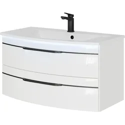 Waschtisch SAPHIR "Serie 7045 Mineralmarmor-Waschtisch und Unterschrank, 91 cm breit", weiß (weiß hg, sw, weiß hochglanz), B:91cm H:50,2cm T:50,1cm, Waschtische, Waschplatz mit 2 Schubladen, Badmöbel Set mit Waschtisch