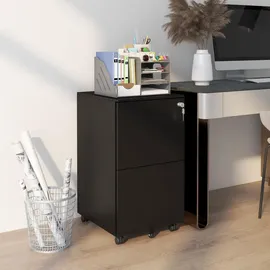 Vinsetto Aktenschrank mit 2 Schubladen, Abschließbarer Büroschrank mit Rollen, Bürocontainer für A4 Akten, Dokumente, Stahl, 37 x 43,5 x 67,5 cm, Schwarz