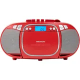 MEDION E66476 Stereo Sound System (Boombox, CD-Player, MP3, Kassette, tragbarer Kassettenspieler für Kinder, UKW Radio, AUX, Kopfhörer, Netz & Batterie) rot