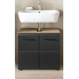 inn.furn Waschbeckenunterschrank, Eiche, Schwarz, Kunststoff, Nachbildung,Eiche, Uni, 1 Fächer, Rechteckig, 60x54x30 cm, FSC Mix, Badezimmer, Badezimmerschränke, Waschbeckenunterschränke