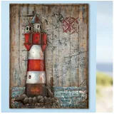 Gilde Gallery Bild - Kunstobjekt - Leuchtturm - handgefertigte Metallkunst auf Holz 100 x 75