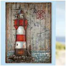 Gilde Gallery Bild - Kunstobjekt - Leuchtturm - handgefertigte Metallkunst auf Holz 100 x 75