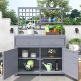 Holz Gartenschrank,Gartenschrank mit Regalen Outdoor Schrank, Gartenschrank Geräteschuppen Terrassenschrank, Balkonschrank, Gerätehaus, Garten Möbel (Grau)