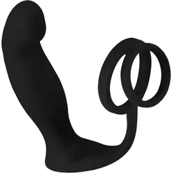 Analvibrator inkl. Penisring, 13 cm, schwarz