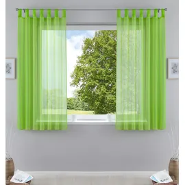 Gardinenbox 2er-Pack Gardinen Transparent Vorhang Set Wohnzimmer Voile Schlaufenschal mit Bleibandabschluß HxB 175x140 cm Apfelgrün,