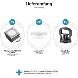 ledscom.de 2x LED Pflasterstein NEOLUM für außen, IP67, eckig, 10 x10cm, inkl. GX53 Leuchtmittel, 56lm, weiß