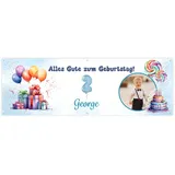 FOTOFOL Banner Geburtstag personalisiert - personalisiert mit Foto und Wunschname - 225x75cm oder 150x50cm (Variante 4)