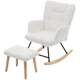 Fanttik Schaukelstuhl Ergonomisch inklusive Fußhocker, stabiler Gummiholzrahmen (Set), 2er Set weiß