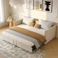 DAHUEN Schlafsofa 90/180 x 200 cm, 2-Sitzer-Sofa, ausklappbar, mit Ausziehbett, Bett mit Lattenrost, Velours, Beige, Matratze nicht im Lieferumfang enthalten (beige)