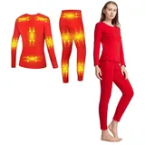 scosao Beheizbare Thermounterwäsche Damen Funktionsunterwäsche Set USB Beheizte Thermowäsche Base Layer Skiunterwäsche Winter Innenfleece Lange Warm ​Heizung Unterwäsche mit 16 Zonen Beheizt,Red,XL - XL