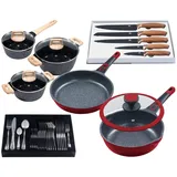 King Pfannen-Set KING "Moonscape", rot, Pfannen, Induktion, (Töpfe+Glasdeckel, Pfannen+Deckel,Messer,Besteckset)