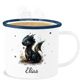 Emaille Becher Blechbecher - Süßer Kleiner Drache mit Namen I Nachtdrache I Dragon I Drachen I Drachenzähmen - 300 ml - Weiß Blau - drachenmotiv tasse und personalisierte name dragons