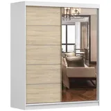 fabryka mebli idźczak Schwebetürenschrank Kleiderschrank Schrank 160 cm Weiß/Sonoma mit Spiegel Bono 05 - Weiß, Sonoma Eiche, Holzwerkstoff, 5 Fächer, Rechteckig, 160x195x61 Schlafzimmer, Kleiderschränke, Schwebetürenschränke