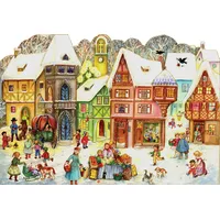 Nostalgischer Adventskalender/Weihnachtskalender mit Bildern und Glimmer für Kinder und Erwachsene "Marktplatz"