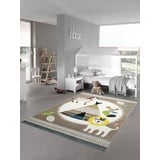 Teppich-Traum Kinderzimmer Teppich Spielteppich Zelt Löwe Zebra Kaktus beige blau Creme braun Größe 140x200 cm