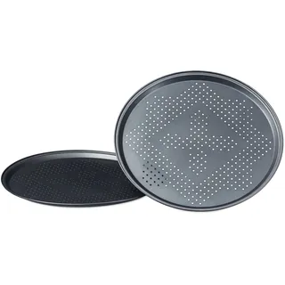 Relaxdays Pizzablech Set, Ø 29 cm, antihaftbeschichtet, für Pizza & Flammkuchen, anthrazit, 2er Set